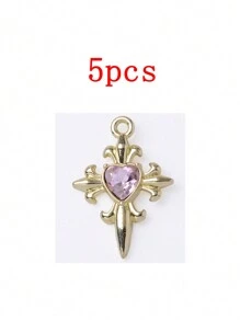 5 piezas de accesorios de joyería de aleación de zinc con colgante con forma de corazón con micro-incrustaciones y estilo barroco