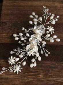 1pc Handmade Faux Pearl Flower Barrette Alloy Hair Clip Hairpin, Bridal Wedding Party