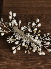 1pc Handmade Faux Pearl Flower Barrette Alloy Hair Clip Hairpin, Bridal Wedding Party