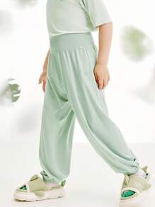 mini bala Unisex Young Boy Base Wear Home Anti-Mosquito Pants - Green - View 3