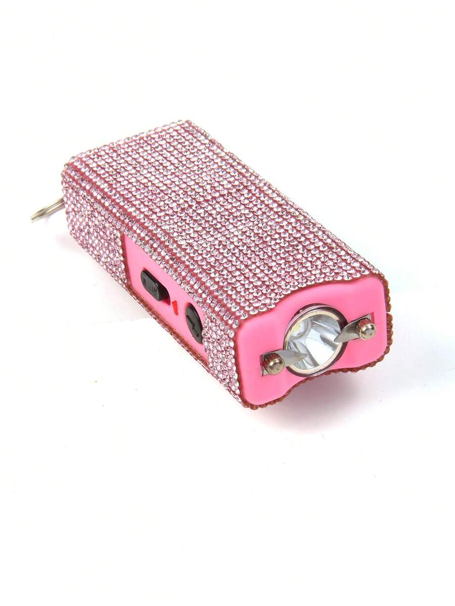 1Pc Rhinestone Women's Tactical Flashlight SelfDefense Keychain ,Women