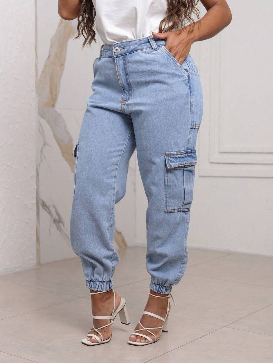 Women Jeans - 淺色水洗藍 - 查看 1