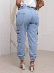 Women Jeans - 淺色水洗藍 - 查看 2