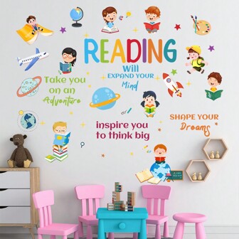 1 set Autocollants muraux inspirants pour apprendre à lire l'anglais, pour les salles de classe, les jardins d'enfants, les chambres d'enfants, les canapés, les chambres à coucher, autocollants décoratifs, autocollants, décalcomanies murales, décalcomanies en vinyle pour la décoration de la maison, articles de décoration de printemps pour rafraîchir votre maison, autocollants de décoration Rama, cadeaux d'anniversaire et de remise des diplômes