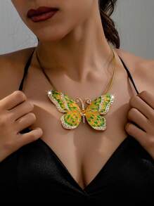 1 buc. Colier vintage elegant cu fluture dulce cu strasuri, potrivit pentru festivaluri pentru femei, zile de naștere, întâlniri, petreceri, nunți, sărbători, cumpărături, navetă și accesorii zilnice