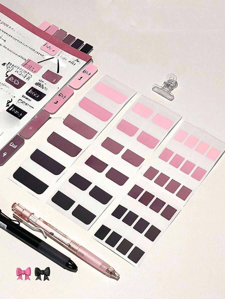 1pc 60/120/240pcs Transparent Black & Pink Index Stickers, Writeable Divider Stickers, Adhesive Sticky Notes, Classification Labels, Adhesive Memo Tabs, Page Markers, Book Labels, Sticky Labels, Stationery Stickers Back To School
