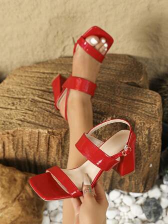 Women's Casual Square Toe Chunky Heel Summer Sandals With Ankle Strap