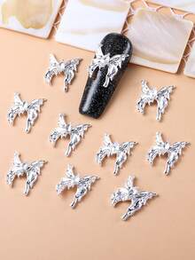 10入組珍珠山茶花3D鑽蝴蝶指甲藝術合金裝飾DIY指甲珠寶指甲用品 - 銀色 - 查看 8