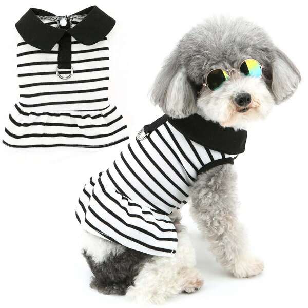 1 stuk Kleding voor huisdieren Gestreept T-shirt Shirt Ademend Hond Kleding Kat Jurken Voor Dwergkees En Kleine honden