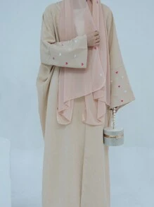 1pc Women's Heart Embroidery Fashion Open Front  Muslim Elegant Abaya Robe, Perfect For Party Or Daily Wear - Abaya - View 14
