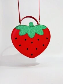 حقيبة معصم أو حقيبة كروس بشكل قلب الفراولة الصغيرة جدیدة الطراز ستریت واي 2k للربیع والصیف، للفتیات المواعدة الرومانسیة، محفظة فراولة صغيرة وجذابة