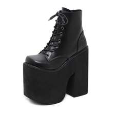 Gdgydh Hentian Gao Chunky Heel Short Boots For Women With Side Zipper, European And American Fashion New Style, Suitable For Stage Show Plus Size Wedge Heel  Boots - Black - View 6