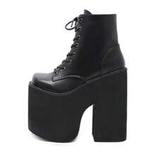 Gdgydh Hentian Gao Chunky Heel Short Boots For Women With Side Zipper, European And American Fashion New Style, Suitable For Stage Show Plus Size Wedge Heel  Boots - Black - View 8