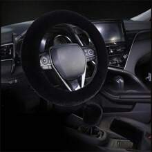 Juego de 3 piezas Cubiertas universales de volante de coche de peluche, cubierta de freno de mano y palanca de cambios de invierno esponjosa, accesorios para el coche