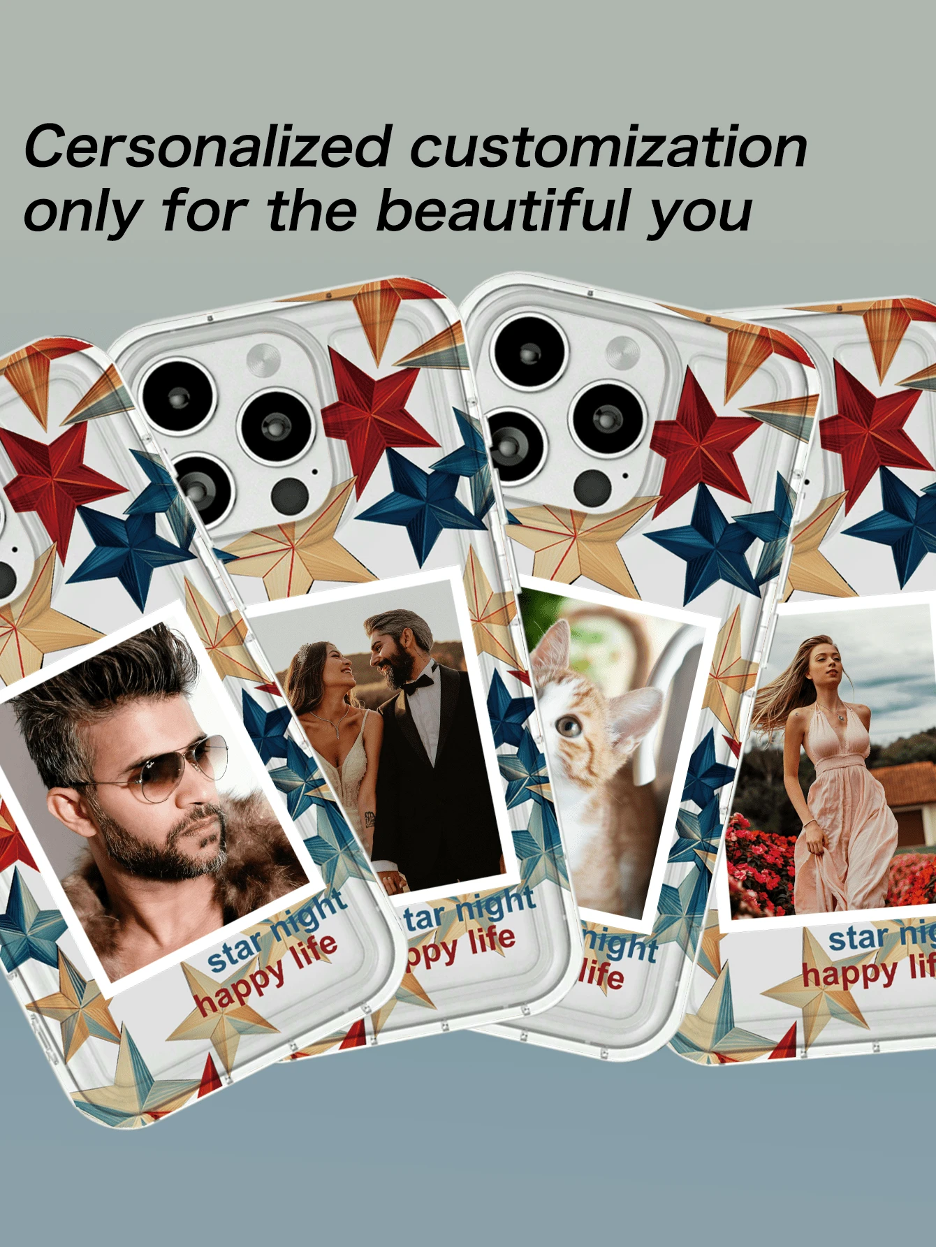 1 件定制星形图案全覆盖硅胶镜头保护手机壳，适用于 16、15、14、13、12、11 Pro Max - 無色 - 查看 1