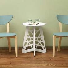Pequeña mesa de café de estilo europeo con portarrevistas, mesa auxiliar redonda minimalista y moderna para sala de estar, soporte para plantas de estilo campestre - Blanco - Ver 3