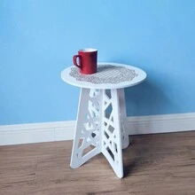 Pequeña mesa de café de estilo europeo con portarrevistas, mesa auxiliar redonda minimalista y moderna para sala de estar, soporte para plantas de estilo campestre - Blanco - Ver 5