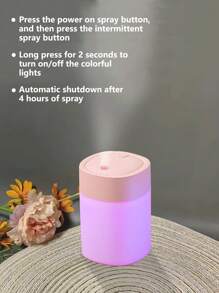 1pc White/Pink USB Powered Mini 200ML Humidifier With Colorful Night Light, Tabletop Decorative Lamp