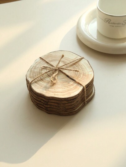6pcs Set Durable Faux Wood Grain Coasters - Unique Non-Slip Surface, Made Of High Density Board, Suitable For Home, Office And Decoration - Natural Rustic Style, Great Value