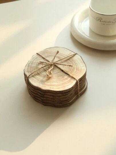 6PCS/SET  Stylish & Durable Fake Wood Grain Coasters - Unique Anti-Slip Surface, Made Of Dense Board, Perfect For Home, Office & Decor - Natural & Rustic Style, Great Value For Money