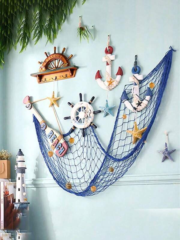 1pc Fishing Net Mediterranean Style Beach Scene Party Decoration Net Thread Material Handmade Decorative Nets, Nautical Themed Fishnet Party Accessory Fishing Net Decor Sea Pirate Netting Decor Decorative Gifts Birthday Graduation