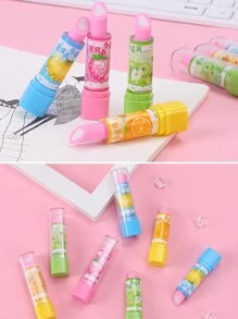 1 Set Cartoon Lipstick Shaped Fruit Erasers For Children, Creative Stationery, Realistic Lipstick Erasers,Back To School