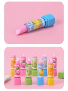 1 Set Cartoon Lipstick Shaped Fruit Erasers For Children, Creative Stationery, Realistic Lipstick Erasers,Back To School