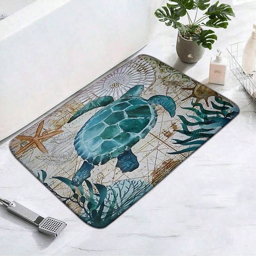 1 件海洋龟图案浴室垫，厚现代卡通门垫，室内入口小地毯，厨房地垫，家居装饰地毯，适用于客厅、卧室、浴室、露台、水槽前以及派对、庆典、节日、礼物 - 地毯、门垫、厨房垫、区域地毯、小地毯、地垫、浴室垫、装饰地毯、家居装饰、浴室垫 - 藍白色 - 查看 1