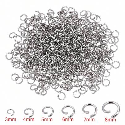 500pcs 3/4/5/6/7/8mm Stainless Steel Open Jump Rings O Rings Double Loops Jewelry Split Rings For Earring Bracelet Necklace Pendant Jewelry Keychain DIY Craft Making