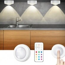 LED Puck Lights With Remote Under Cabinet Lighting Battery Powered Stick On Lights Push Lights Closet Lights - Multicolor - View 13