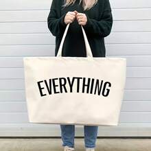 Bolso grande de lona extra grande, bolso de compras portátil, plegable y resistente para la playa - Blanco - Ver 6