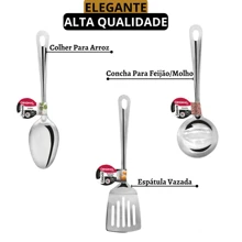 Kit 3 Utensílios de Cozinha Em Aço Inoxidável: Espátula, Colher e Concha - Durabilidade e Estilo - Multicolorido - Visão 5