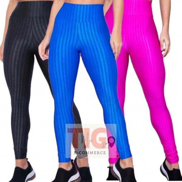 Kit 3 Calças Legging 3D Academia Fitnees Cintura Alta