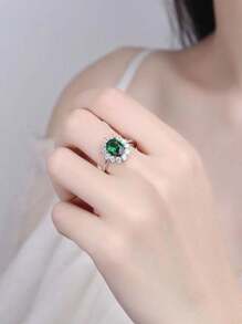 1 chiếc nhẫn hợp kim đồng đá quý lớn thanh lịch cổ điển, phù hợp cho trang phục hàng ngày và đám cưới của phụ nữ - đá quý kim cương lấp lánh - Xem 6