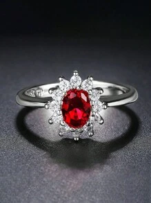 1 chiếc nhẫn hợp kim đồng đá quý lớn thanh lịch cổ điển, phù hợp cho trang phục hàng ngày và đám cưới của phụ nữ - đá quý kim cương lấp lánh - Xem 5