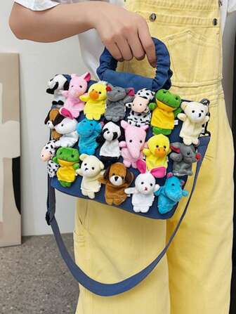 Fashionable Patchwork Doll Handbag, Funny Wrinkle Shoulder Bag