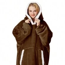 1pc Hoodie Wearable Blanket For Women Men, Oversized Blanket Sweatshirt With Hood And Pocket, Super Soft Warm Comfortable Wearable Blanket Hoodie For Adults With Big Pocket,Winter Gifts,Thanksgiving/Christmas Gift, Winter Accessories,One Size Fits All - Brown - View 2