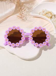 3pcs Girls Hair Accessories Set - Bow Hair Clips + Cute Flower Glasses - Purple - View 3