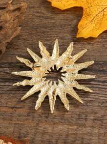 1入創意女士金色中空太陽形金屬胸針徽章，適用於西裝及夾克配件 - 金黃色 - 查看 4