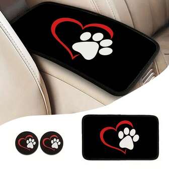 3pcs Print Car Center Console Cover Arm Rest Cover, Car Cup Holder Coasters, Auto Armrest Cover For Most Car Accessories Set,