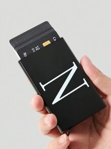 1 件超薄卡片盒玫瑰金首字母名称 A 到 Z 图案钱包 ID 银行极简主义薄铝金属钱包银行卡盒女士钱包男士金属 S 收纳盒卡夹钱包名片夹信用卡夹男士迷你钱包卡片钱包射频识别钱包