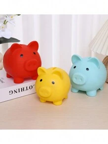 1pc Creative Piggy Shaped Break-Proof Savings Jar, Birthday Gift Cartoon Toy Plastic Money Box - Blue - View 5
