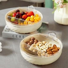 1 个零食托盘客厅沙发家用零食托盘双层沥水水果盆水果篮瓜子神器坚果托盘带手机支架、储物、厨房收纳、收纳盒、厨房用品、房间装饰、家居装饰。 - 奶油色 - 查看 1