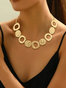1pc European & American Fashion Exaggerated Minimalistic Geometric Hammered Texture Necklace