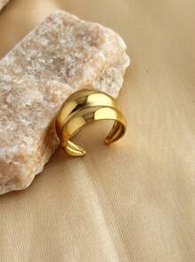 1pc Fashionable Stainless Steel Bicolored Ring Plated With 18K Yellow Gold And Silver, Adjustable Size Open Ring, Suitable For Both Men And Women's Daily And Festival Wear Decoration