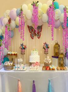 MEHELANY 12Pcs (105cm/41.37") Artificial Wisteria Vine Ratta Fake Wisteria Hanging Garland Fushia Hanging Artificial Flowers Leaves Silk Long Hanging Bush Flowers String Home Party Wedding Decor - Purple - View 7