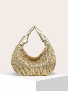 Woven Texture Pleated Knot Top Handle Bag (Replica) - Gold - View 1