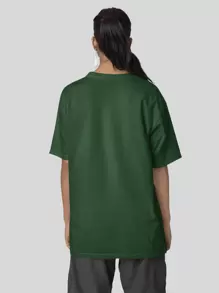 Blouse Oversized T-Shirt Print Good Vibes Only Fashion - 軍綠色 - 查看 3