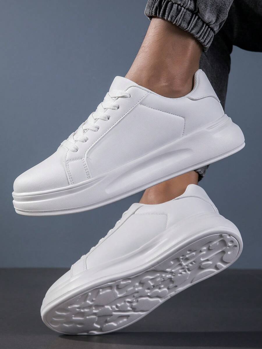 Tênis Casual Branco Masculino, Tênis de Verão Respirável Juvenil, Tênis Simples Branco Esportivo para Skate 2024 Novo para Estudantes - Branco - Visão 1