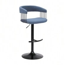 Barstool Chair, 24-33 Inch Adjustable Height, Light Blue Fabric, Black - Màu xanh lam - Xem 3